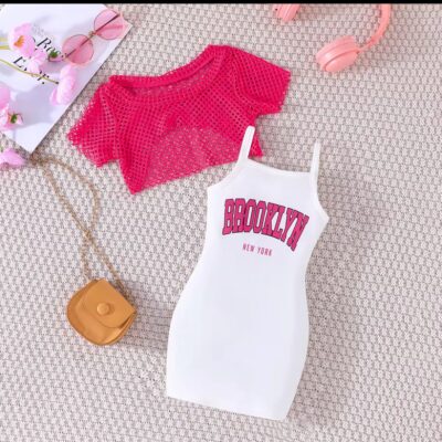 Mesh short sleeved top +sleeveless dress