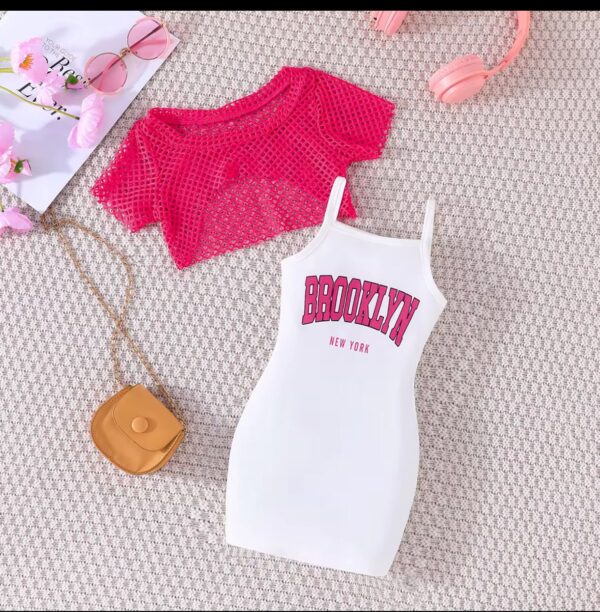 Mesh short sleeved top +sleeveless dress