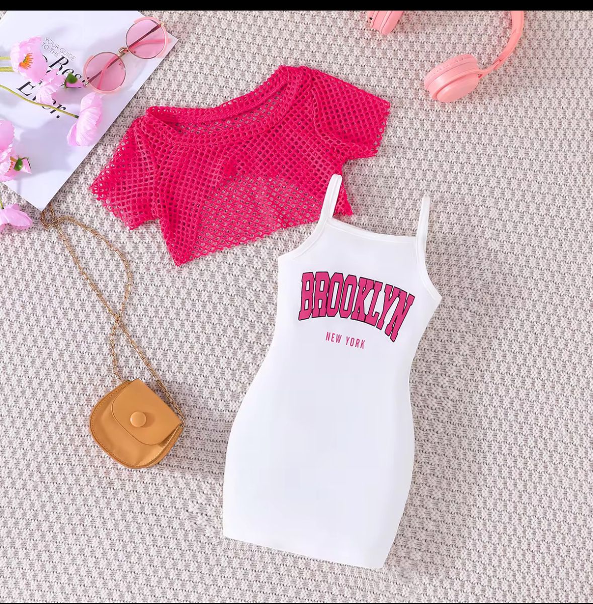 Mesh short sleeved top +sleeveless dress