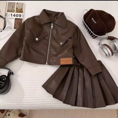 2pc leather skirt