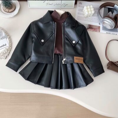 2pc leather skirt