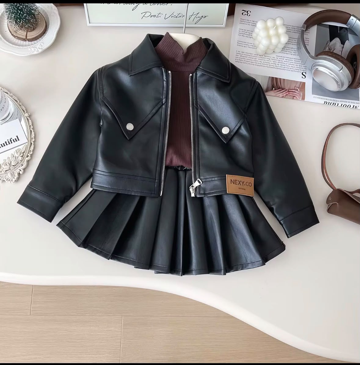 2pc leather skirt